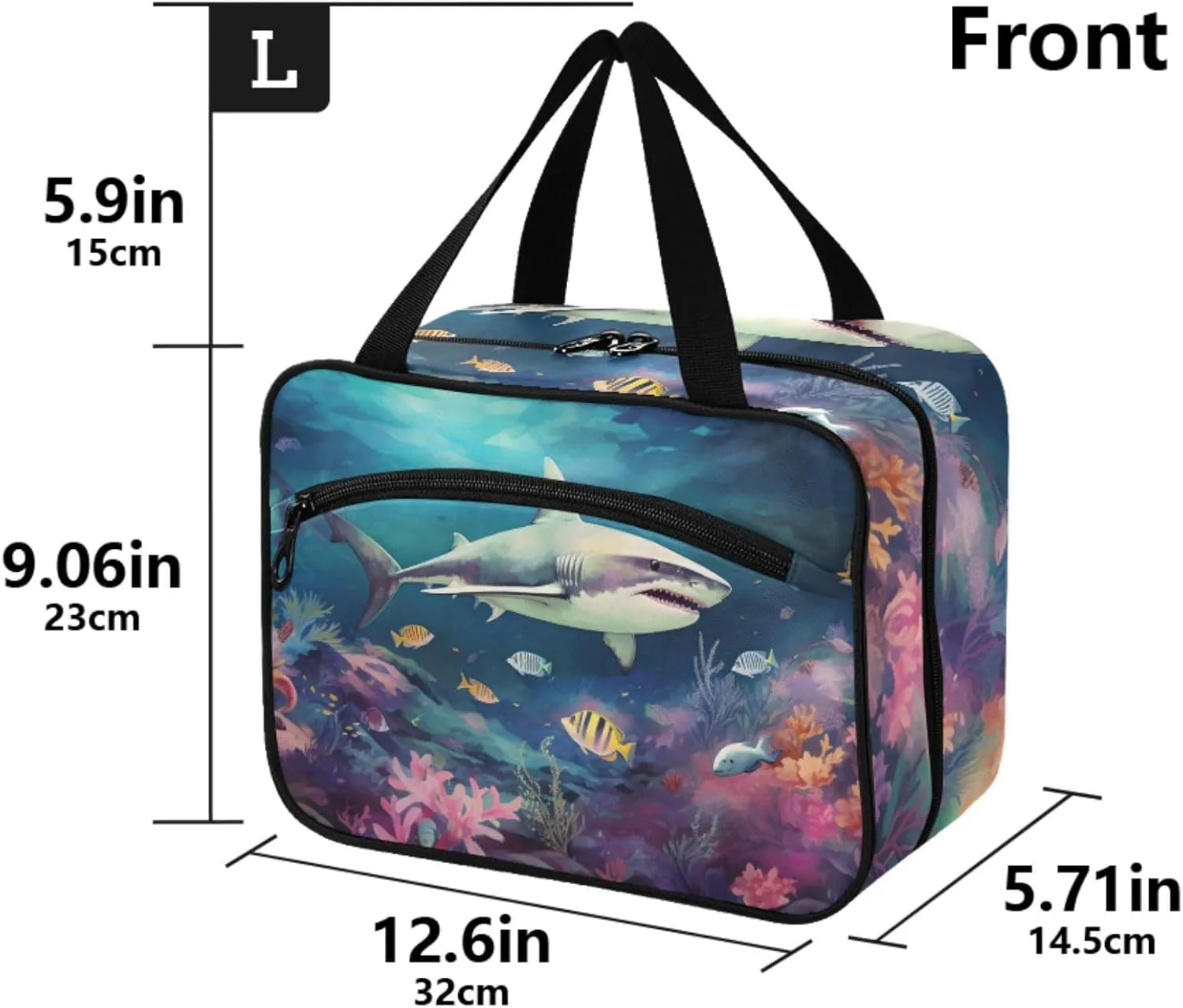 MUKJHOI Hanging Travel Toiletry Bag  4 Zippered Compartments, Transparent Organizer, Compact & Water-Resistant for Gym, Camping, Hotel  Shark (9)