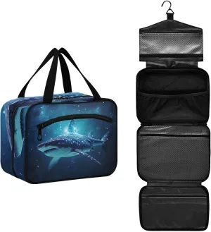 MUKJHOI Hanging Travel Toiletry Bag  4 Zippered Compartments, Transparent Organizer, Compact & Water-Resistant for Gym, Camping, Hotel  Shark Under The Stars