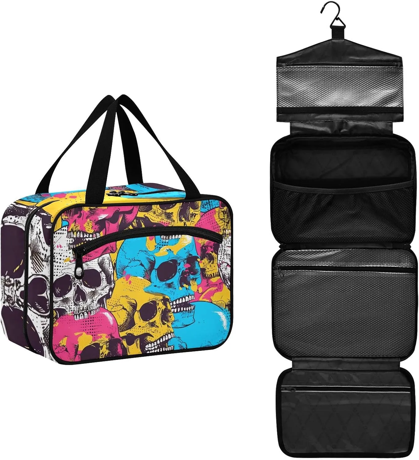 MUKJHOI Hanging Travel Toiletry Bag  4 Zippered Compartments, Transparent Organizer, Compact & Water-Resistant for Gym, Camping, Hotel  Skull (1)