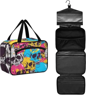 MUKJHOI Hanging Travel Toiletry Bag  4 Zippered Compartments, Transparent Organizer, Compact & Water-Resistant for Gym, Camping, Hotel  Skull (1)