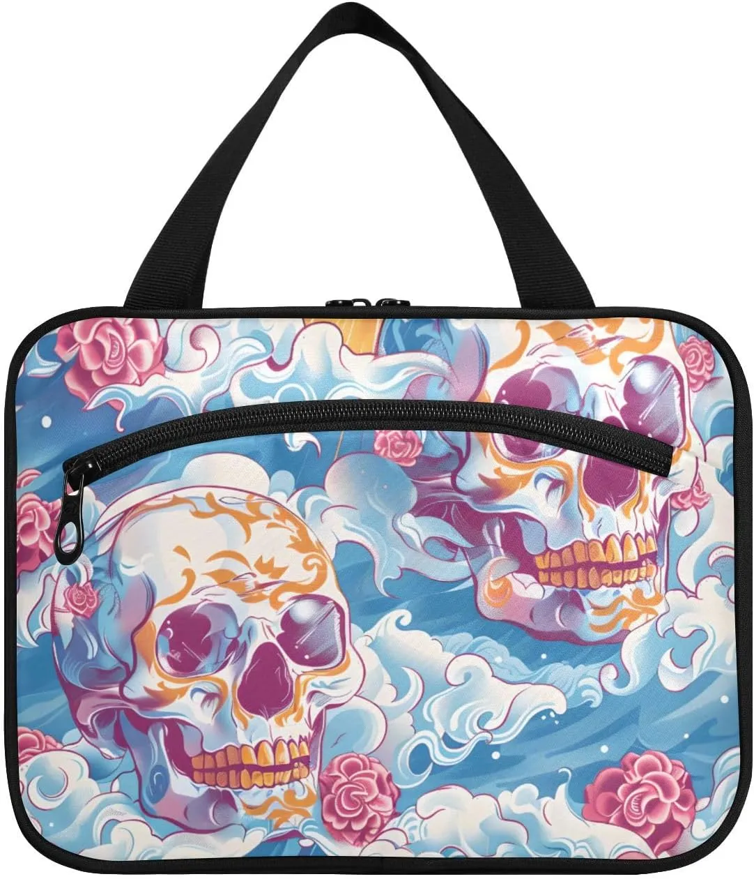 MUKJHOI Hanging Travel Toiletry Bag  4 Zippered Compartments, Transparent Organizer, Compact & Water-Resistant for Gym, Camping, Hotel  Skull (3)
