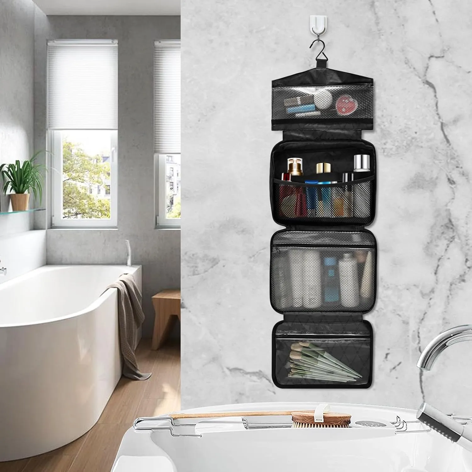 MUKJHOI Hanging Travel Toiletry Bag  4 Zippered Compartments, Transparent Organizer, Compact & Water-Resistant for Gym, Camping, Hotel  Skull (6)
