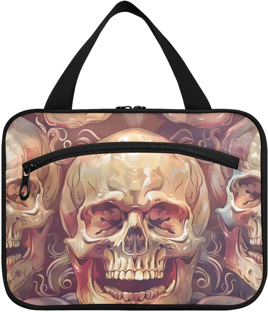 MUKJHOI Hanging Travel Toiletry Bag  4 Zippered Compartments, Transparent Organizer, Compact & Water-Resistant for Gym, Camping, Hotel  Skull (6)