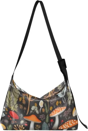 Mushrooms Forest Autumn Fall Tote Bag for Women Large Hobo Bags Hobo Crossbody Bags Leather Hobo Bags with Adjustable Strap for Men
