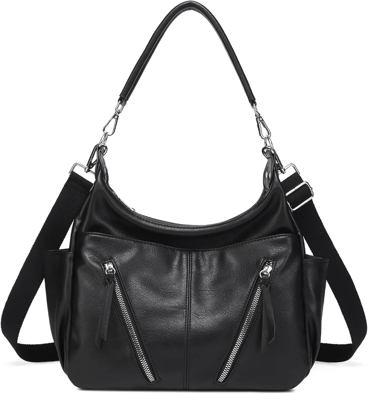 MYHOZEE Hobo Bags for Women, Vegan Leather Black Crossbody Purse and Handbags Trendy Designer Satchel Shoulder Bags