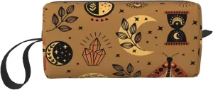 Mystical Moon & Star Makeup Bag Organizer Small Cosmetic Bags Compact Durable Oxford Fabric Multi-Purpose Storage Perfect for Travel, Gym, Daily Use