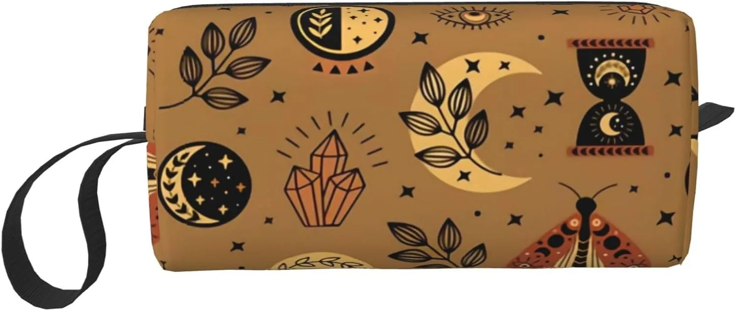 Mystical Moon & Star Makeup Bag Organizer Small Cosmetic Bags Compact Durable Oxford Fabric Multi-Purpose Storage Perfect for Travel, Gym, Daily Use