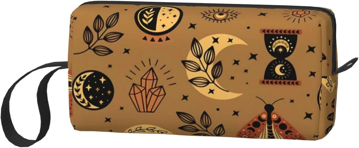 Mystical Moon & Star Makeup Bag Organizer Small Cosmetic Bags Compact Durable Oxford Fabric Multi-Purpose Storage Perfect for Travel, Gym, Daily Use