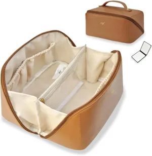 NGIL Travel Toiletry Bag, Makeup Bag, Cosmetic Bag, Portable Travel Makeup Bag, Large Capacity Cosmetic Organizer for Women, FREE COMPACT MIRROR INCLUDED (Brown, Medium)
