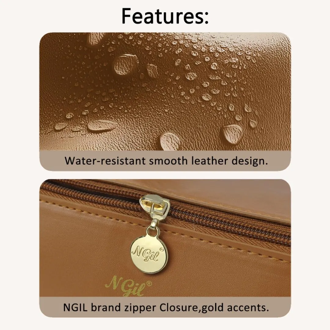 NGIL Travel Toiletry Bag, Makeup Bag, Cosmetic Bag, Portable Travel Makeup Bag, Large Capacity Cosmetic Organizer for Women, FREE COMPACT MIRROR INCLUDED (Brown, Medium)