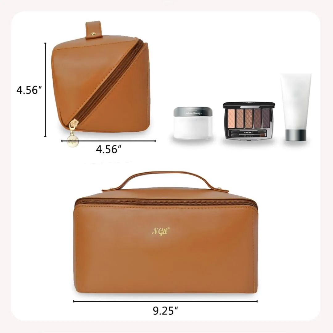 NGIL Travel Toiletry Bag, Makeup Bag, Cosmetic Bag, Portable Travel Makeup Bag, Large Capacity Cosmetic Organizer for Women, FREE COMPACT MIRROR INCLUDED (Brown, Medium)