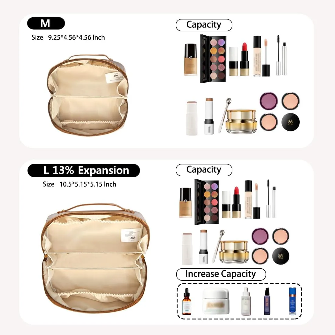NGIL Travel Toiletry Bag, Makeup Bag, Cosmetic Bag, Portable Travel Makeup Bag, Large Capacity Cosmetic Organizer for Women, FREE COMPACT MIRROR INCLUDED (Brown, Medium)