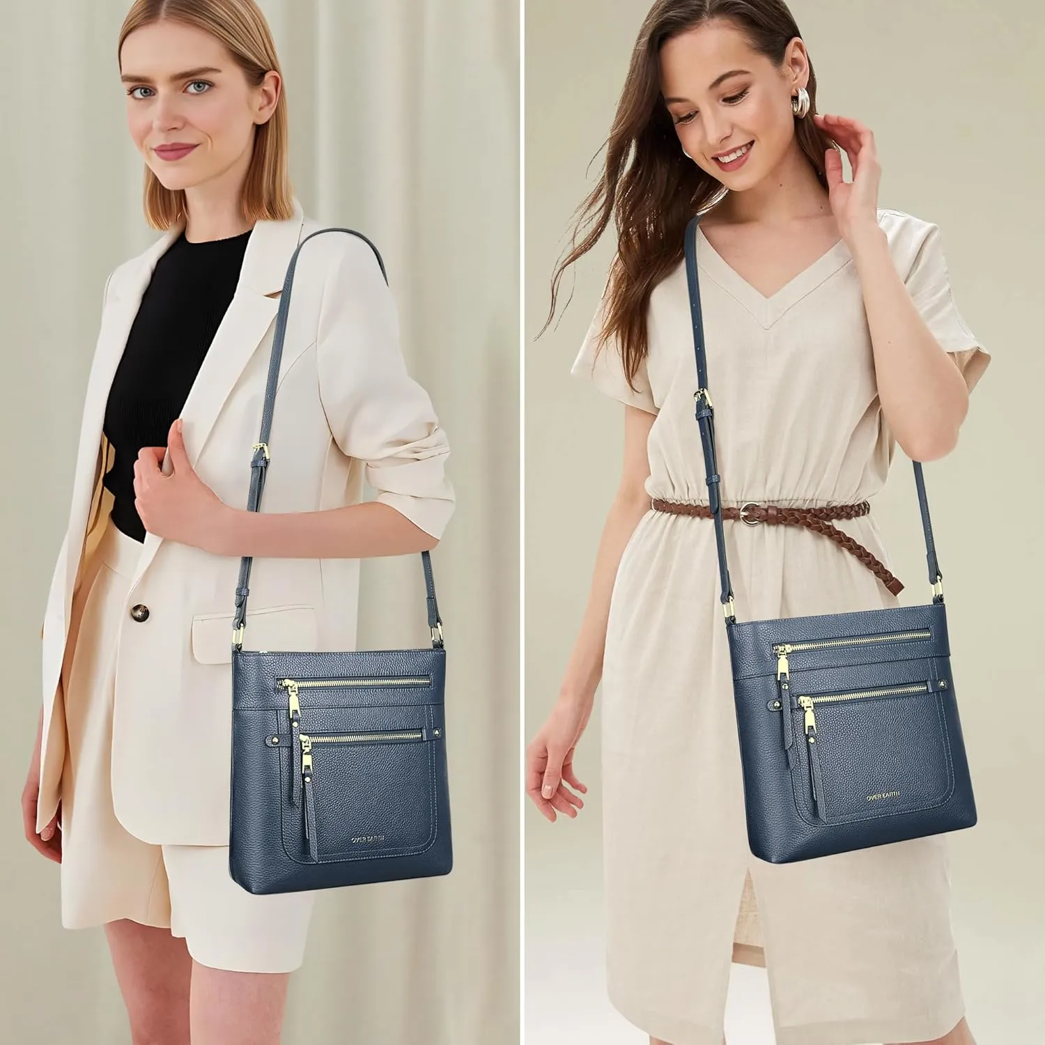Over Earth Crossbody Bags for Women Leather Purses for Ladies with Multiple Pockets