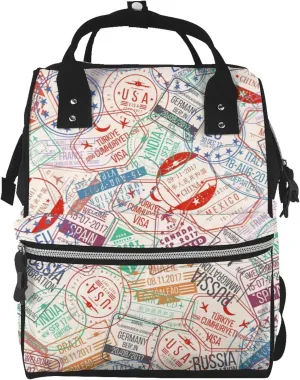 Passport Stamp Diaper Bag Backpack Large Capacity Multifunction with Insulated Pockets Waterproof Baby Diaper Bags Baby Travel Essentials for Dads, Moms, Newborns