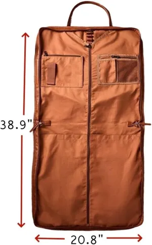 Personalized Leather Garment Bag, Travel Suit Cover Bag with Multiple Pockets, Customizable Monogram (Coffee)