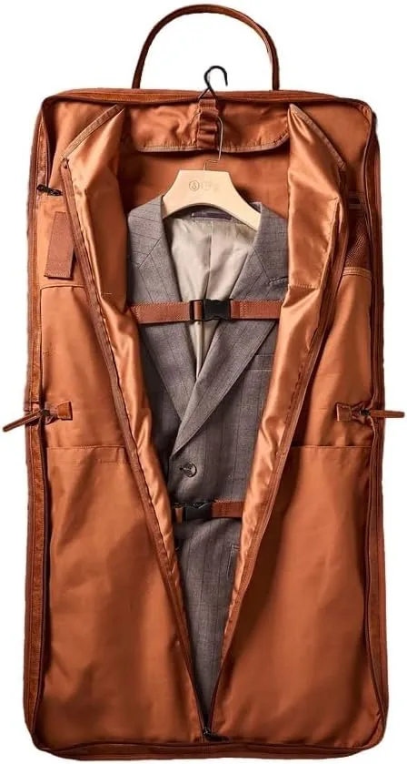 Personalized Leather Garment Bag, Travel Suit Cover Bag with Multiple Pockets, Customizable Monogram (Coffee)