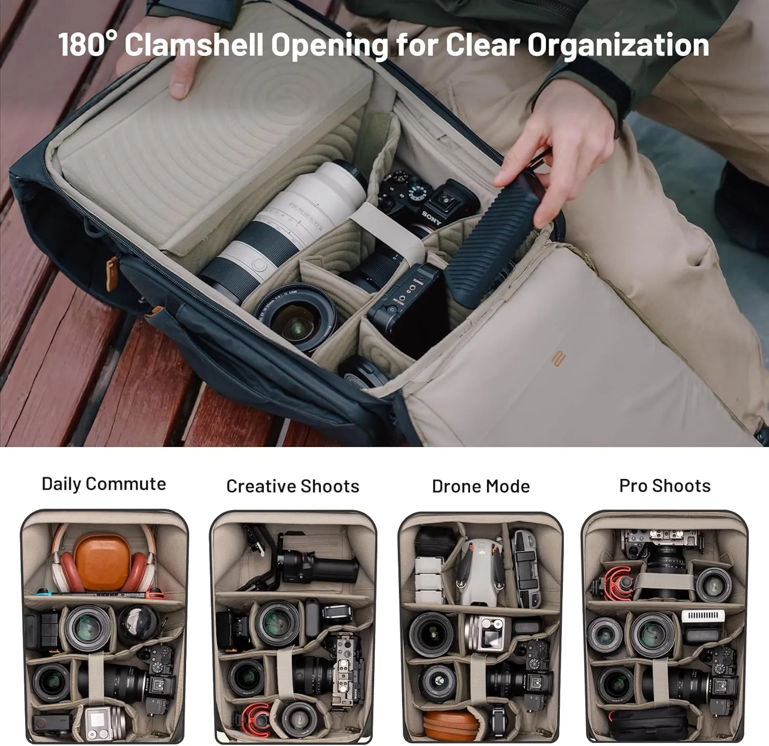 PGYTECH OneGo 2 Camera Backpack 20L with Laptop/iPad Compartment Waterproof Camera Backpack for Urban & Travel Photography  Compatible with Sony/Canon/Nikon/DSLR/SLR Mirrorless Cameras, Sand Khaki