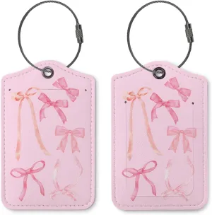Pink Bow Luggage Tag,Coquette Preppy Luggage Tags for Suitcases,Trendy 2 Pack Luggage Tags for Travel,Funky Teen Girls Gifts Suitcase Tags