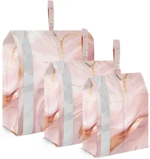 Pink Gold Marble Compression Packing Cubes, 3pcs Compressible Expandable Travel Packing Organizer, Travel Cubes for Suitcase Carry On