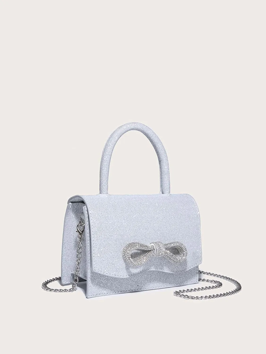 QWINEE Women's Glitter Rhinestone Bow Decor Clutch Purse Prom Bags Sparkle Mini Square Handbags