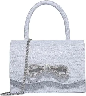 QWINEE Women's Glitter Rhinestone Bow Decor Clutch Purse Prom Bags Sparkle Mini Square Handbags