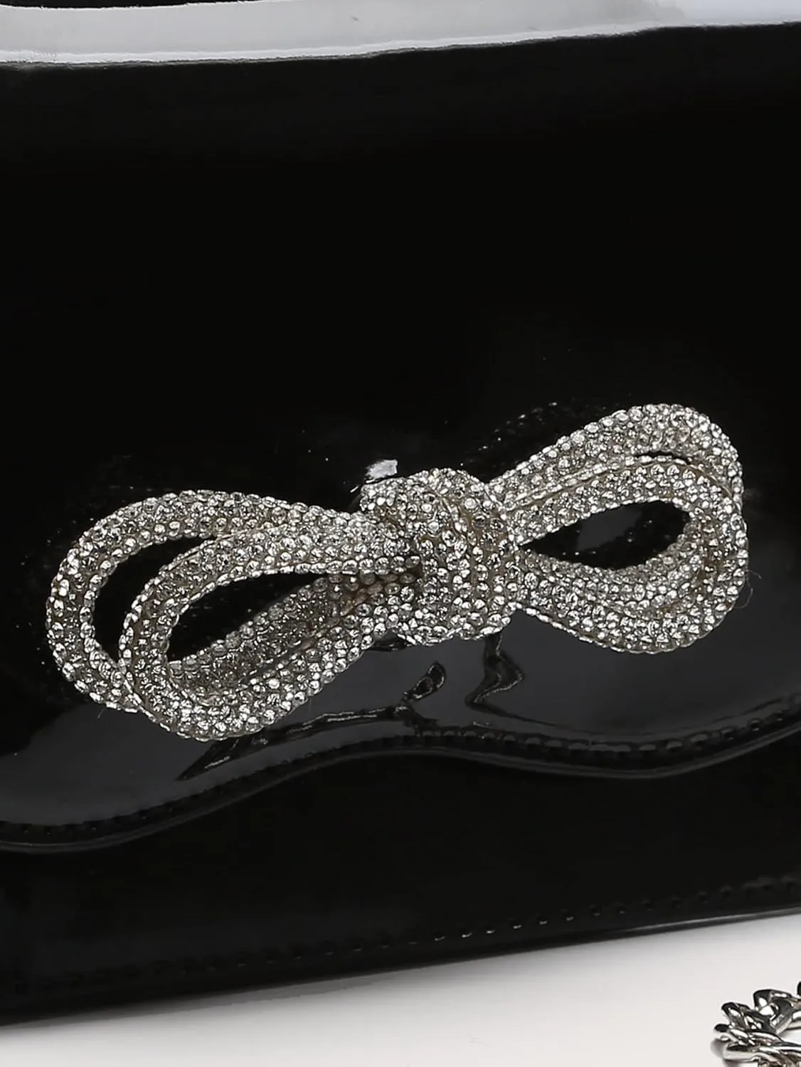 QWINEE Women's Glitter Rhinestone Bow Decor Clutch Purse Prom Bags Sparkle Mini Square Handbags