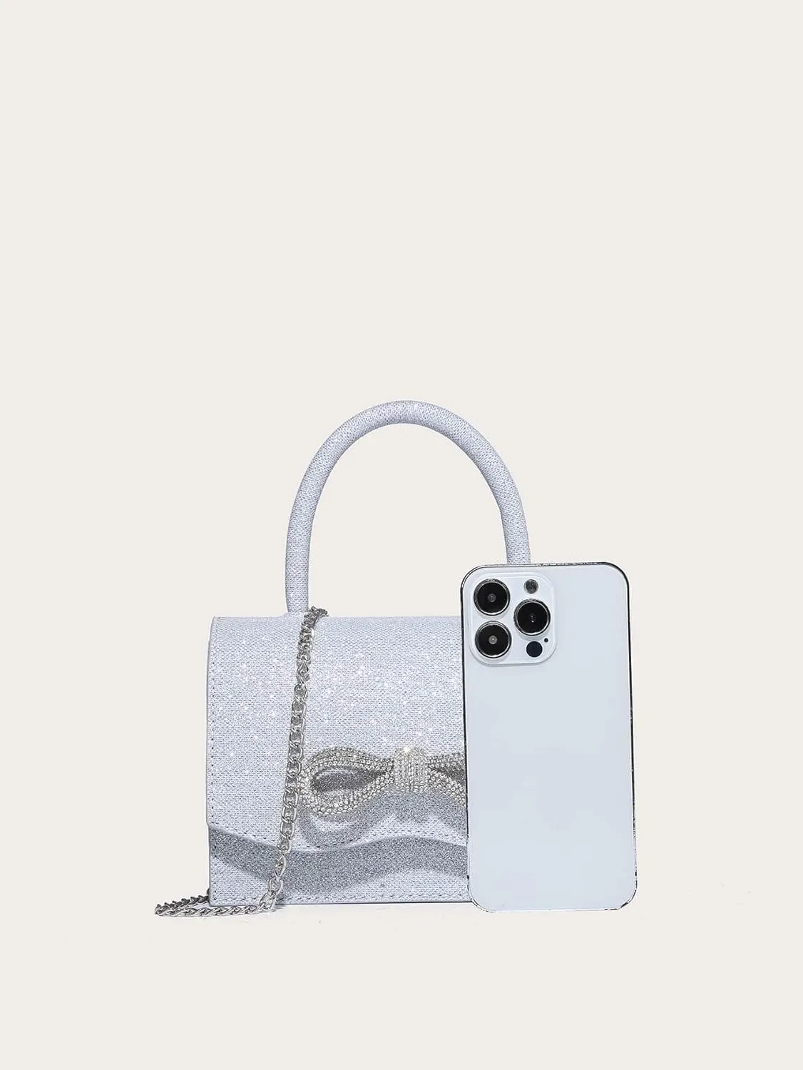 QWINEE Women's Glitter Rhinestone Bow Decor Clutch Purse Prom Bags Sparkle Mini Square Handbags