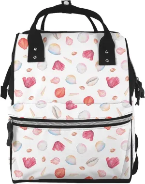 Red coral and scallop seashell Diaper Bag Backpack Large Capacity Multifunction with Insulated Pockets Waterproof Baby Diaper Bags Baby Travel Essentials for Dads, Moms, Newborns