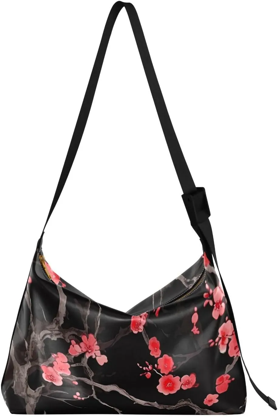 Red Plum Flower Tote Bag for Women Large Hobo Bags Crossbody Tote Bags Leather Hobo Bags with Adjustable Strap for Women Men