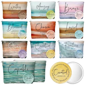 Reginary 10 Sets Christian Gifts for Women Include 10 Religious Canvas Makeup Bags with 10 Bible Verse Compact Mirrors Church Inspirational Gifts for Travel Mom Sister(Bright Colors,Bible Words)