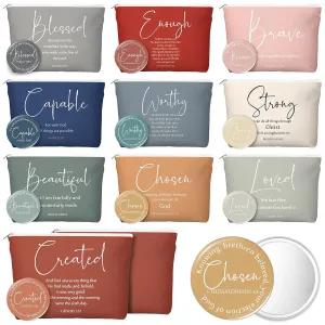 Reginary 10 Sets Christian Gifts for Women Include 10 Religious Canvas Makeup Bags with 10 Bible Verse Compact Mirrors Church Inspirational Gifts for Travel Mom Sister(Neutral Colors,Bible Words)