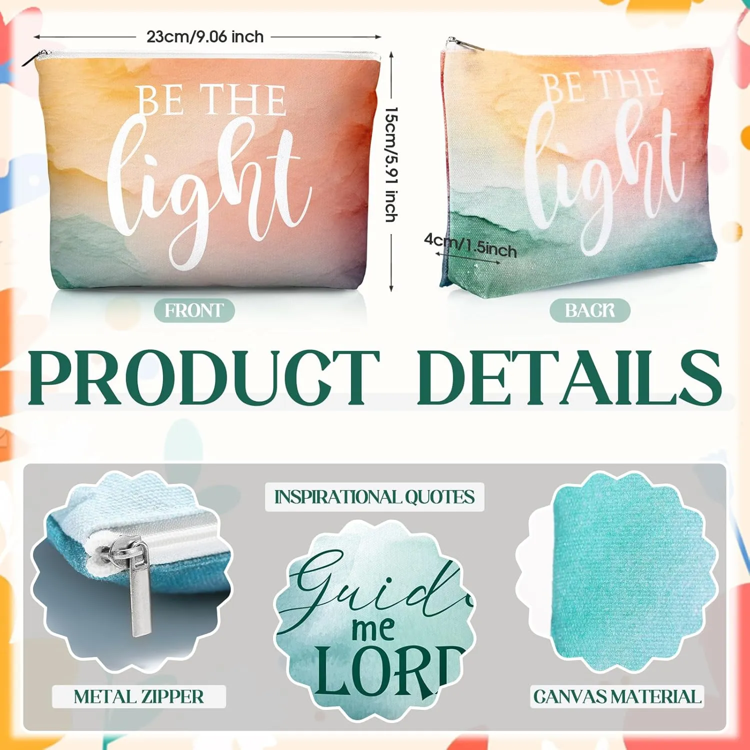 Reginary 10 Sets Christian Gifts for Women Include 10 Religious Canvas Makeup Bags with 10 Bible Verse Compact Mirrors Church Inspirational Gifts for Travel Mom Sister(Watercolor,Phrase Style)