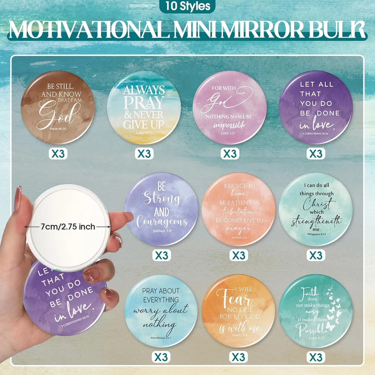 Reginary 30 Set Christian Gifts for Women include 30 Religious Canvas Makeup Bags 30 Bible Verse Compact Mirrors Church Inspirational Gifts for Mother Sister Travel(Bright Colors,Abstract Style)