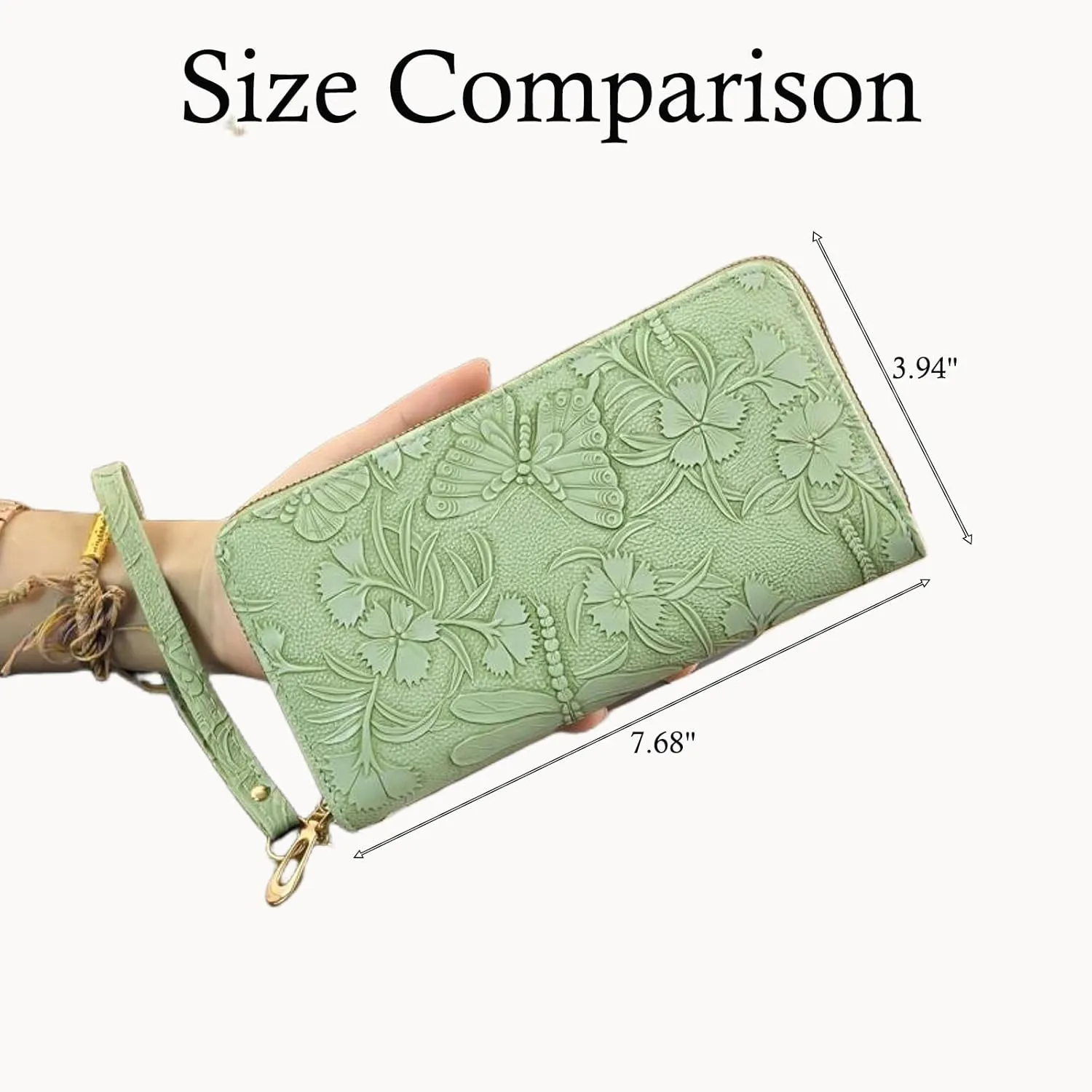 RFID Wallets for Women Wristlet Vegan Leather Long Purse Floral Zip Around Clutch Large Capacity Card Holder