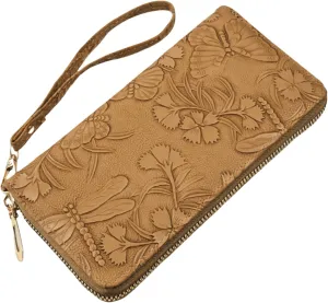 RFID Wallets for Women Wristlet Vegan Leather Long Purse Floral Zip Around Clutch Large Capacity Card Holder