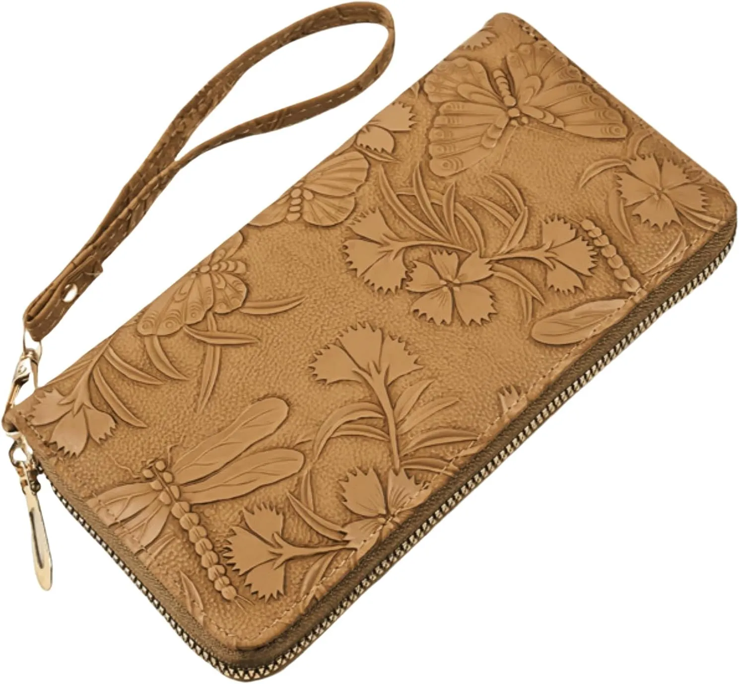 RFID Wallets for Women Wristlet Vegan Leather Long Purse Floral Zip Around Clutch Large Capacity Card Holder