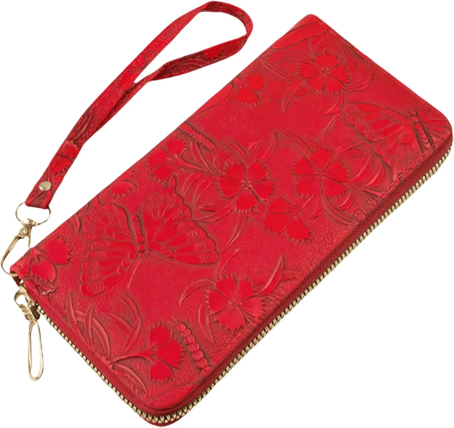 RFID Wallets for Women Wristlet Vegan Leather Long Purse Floral Zip Around Clutch Large Capacity Card Holder