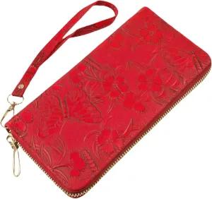 RFID Wallets for Women Wristlet Vegan Leather Long Purse Floral Zip Around Clutch Large Capacity Card Holder