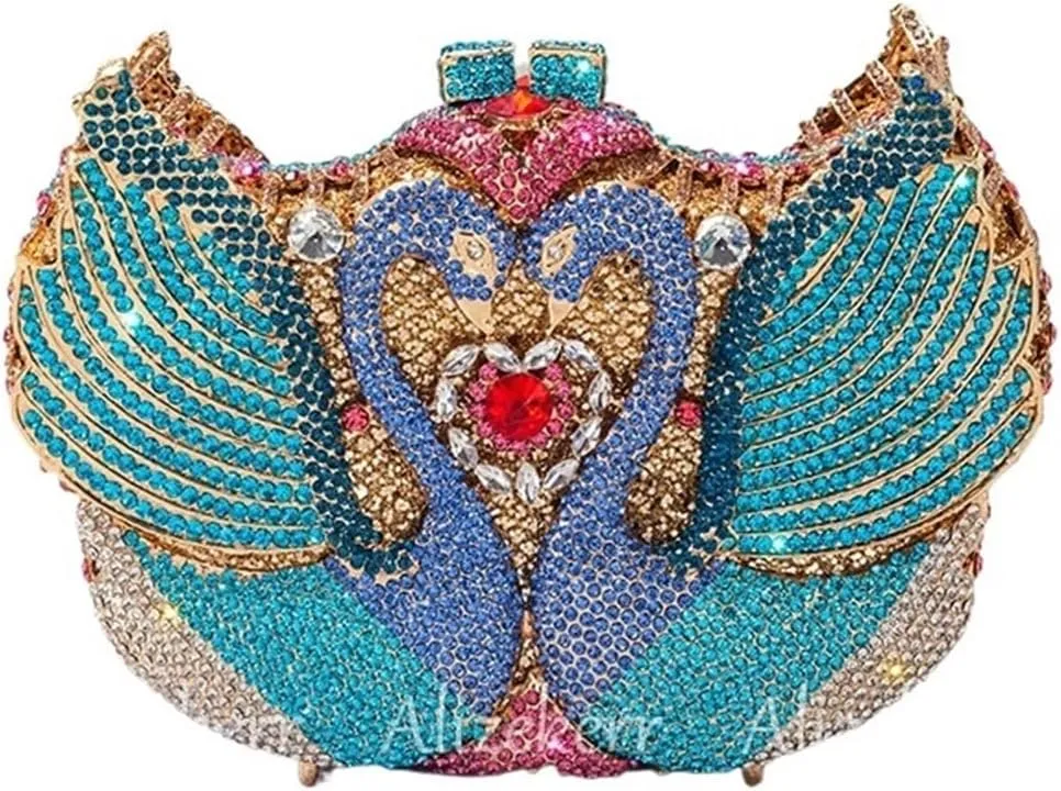 Rhinestone Bags Swan Shaped Rhinestone Evening Bags Women Gorgeous Diamond Metal Clutch Purses And Handbags Wedding Party