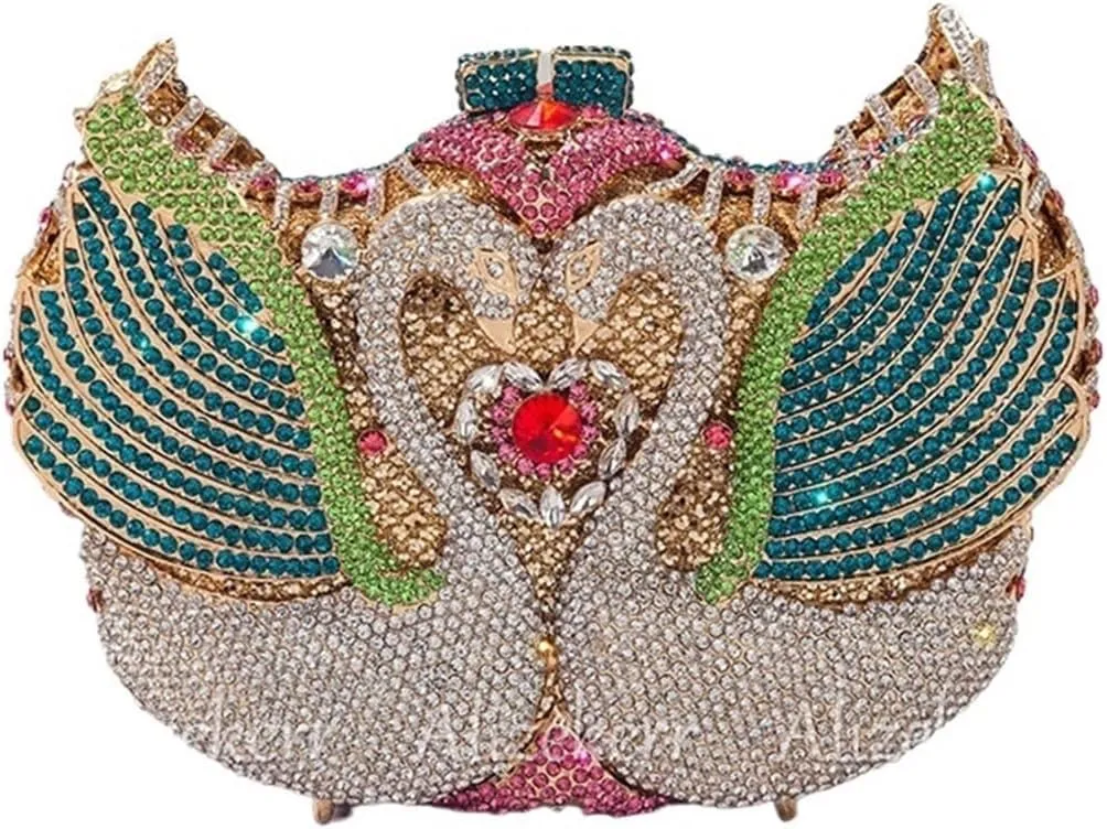 Rhinestone Bags Swan Shaped Rhinestone Evening Bags Women Gorgeous Diamond Metal Clutch Purses And Handbags Wedding Party