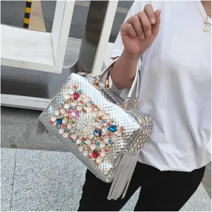 Rhinestone Bags Women's Handbag Leather Tassel Rhinestone Large Capacity Female Shoulder Crossbody Bags