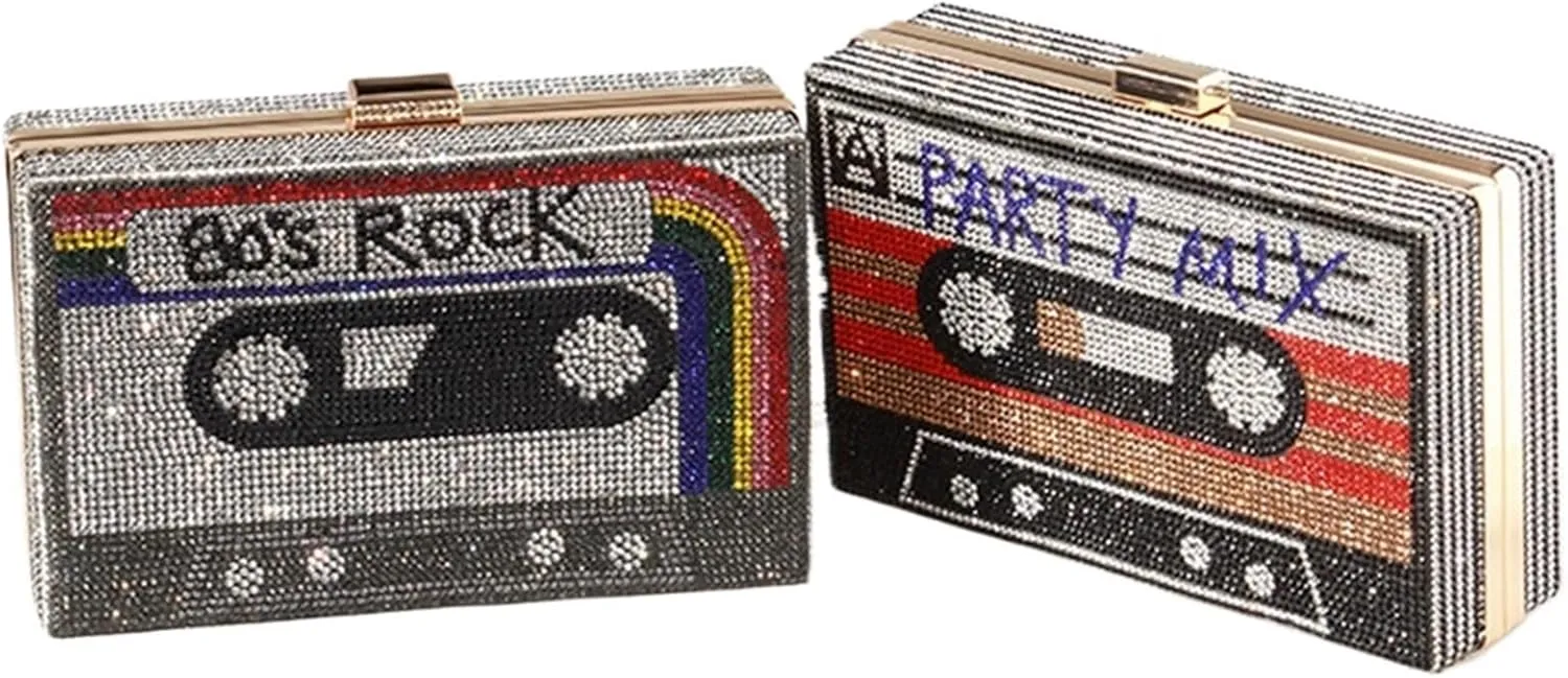 Rhinestone Bags Women's Rhinestone Wedding Clutch Bag Cassette Tape Evening Bag Party Money Purses