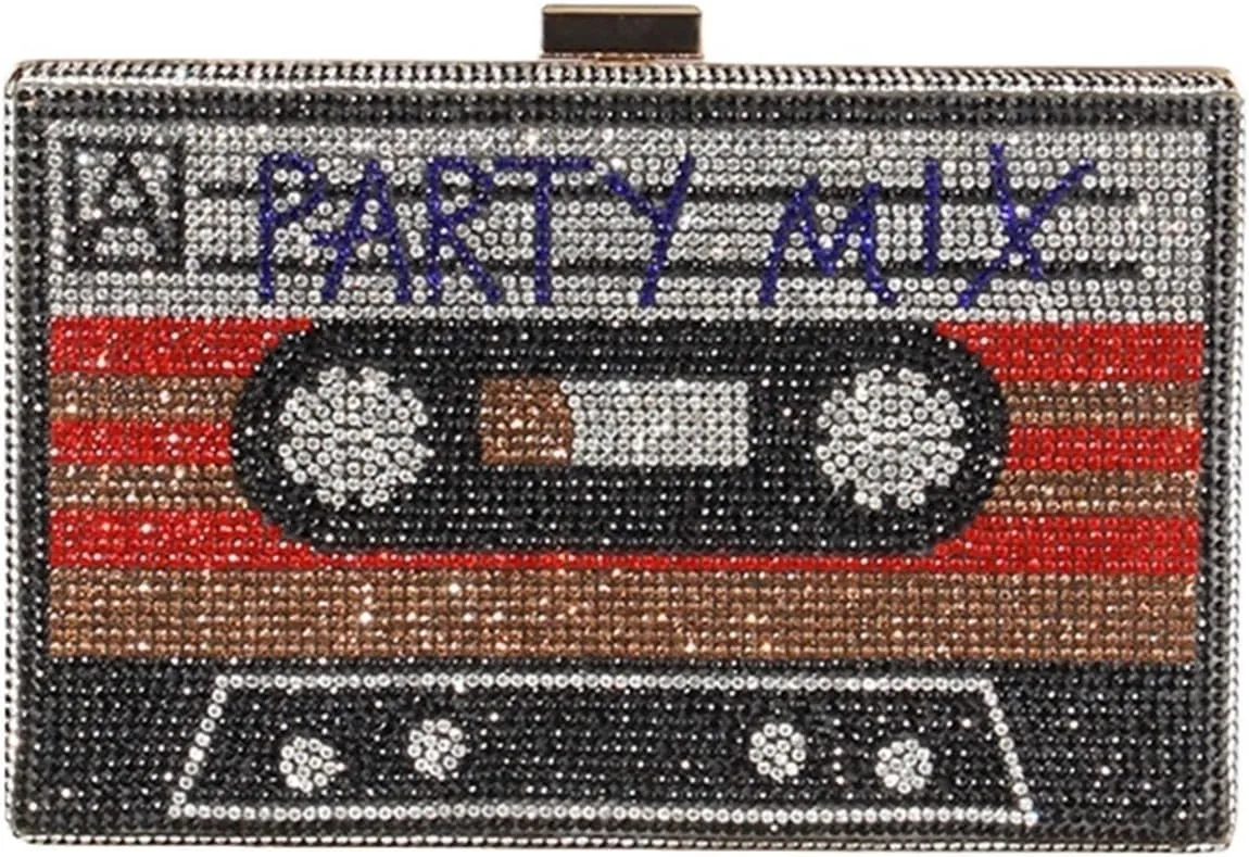 Rhinestone Bags Women's Rhinestone Wedding Clutch Bag Cassette Tape Evening Bag Party Money Purses