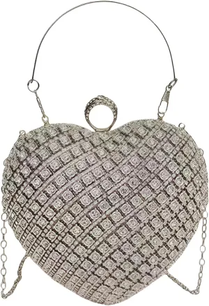 Rhinestones Heart Shape Clutch Purses for Women, Cute Crossbody Evening Bag Solid Shoulder Handbag Cocktail Prom