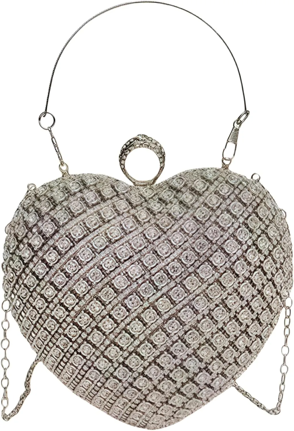 Rhinestones Heart Shape Clutch Purses for Women, Cute Crossbody Evening Bag Solid Shoulder Handbag Cocktail Prom