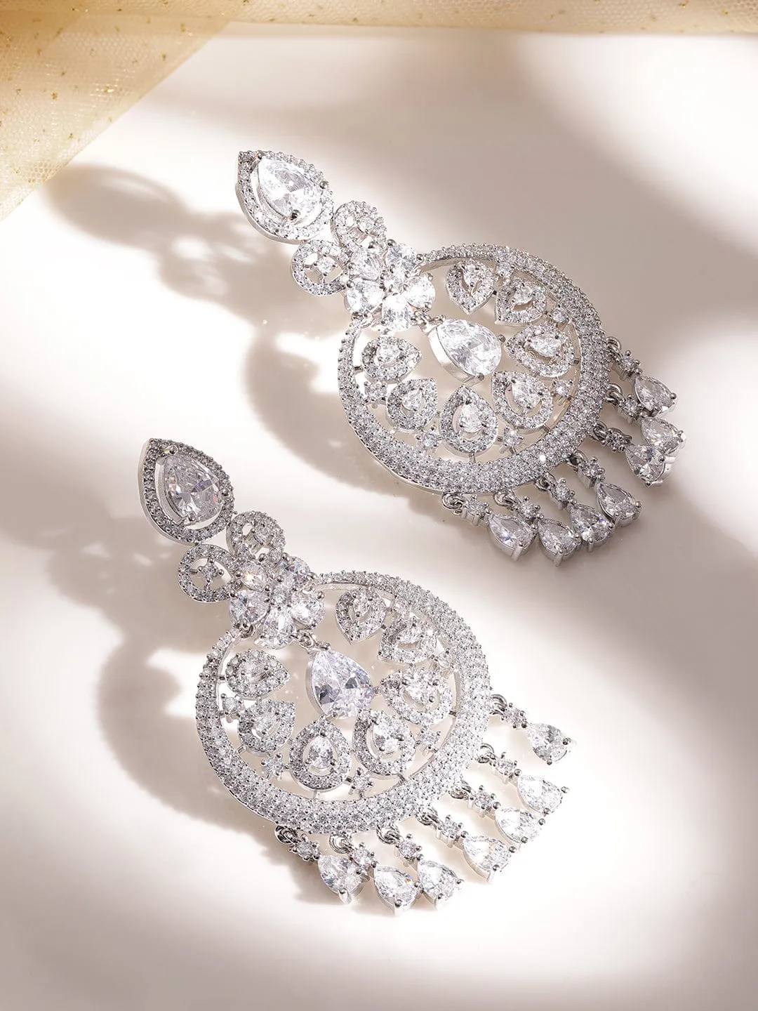 Rubans Ethereal Elegance Rhodium-Plated AD Chandelier Earrings