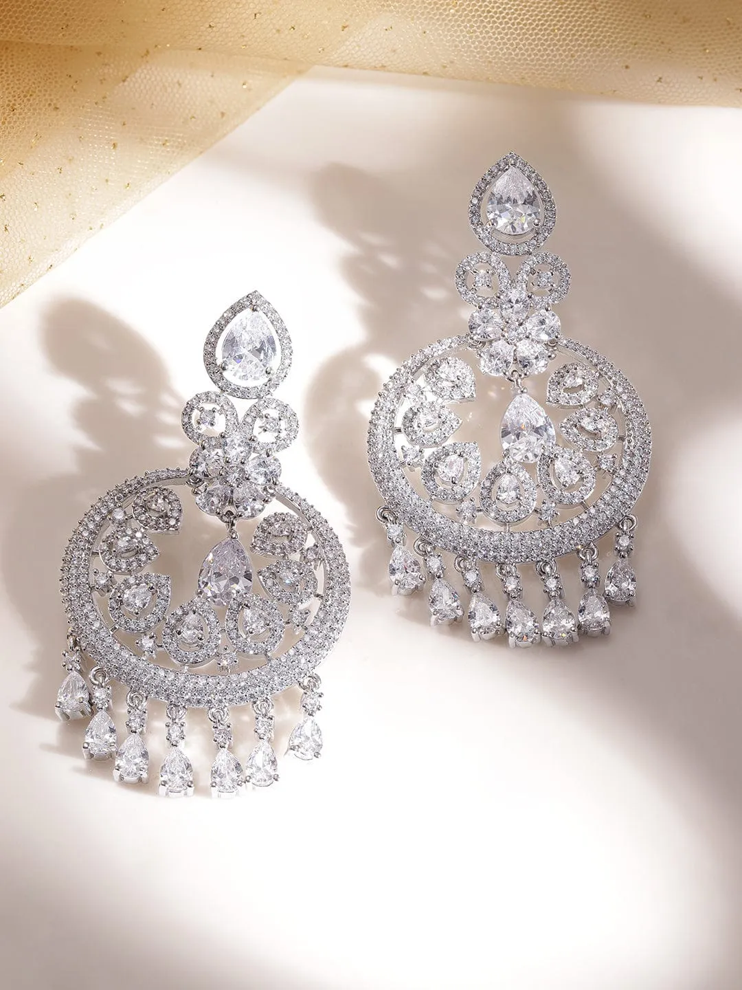 Rubans Ethereal Elegance Rhodium-Plated AD Chandelier Earrings