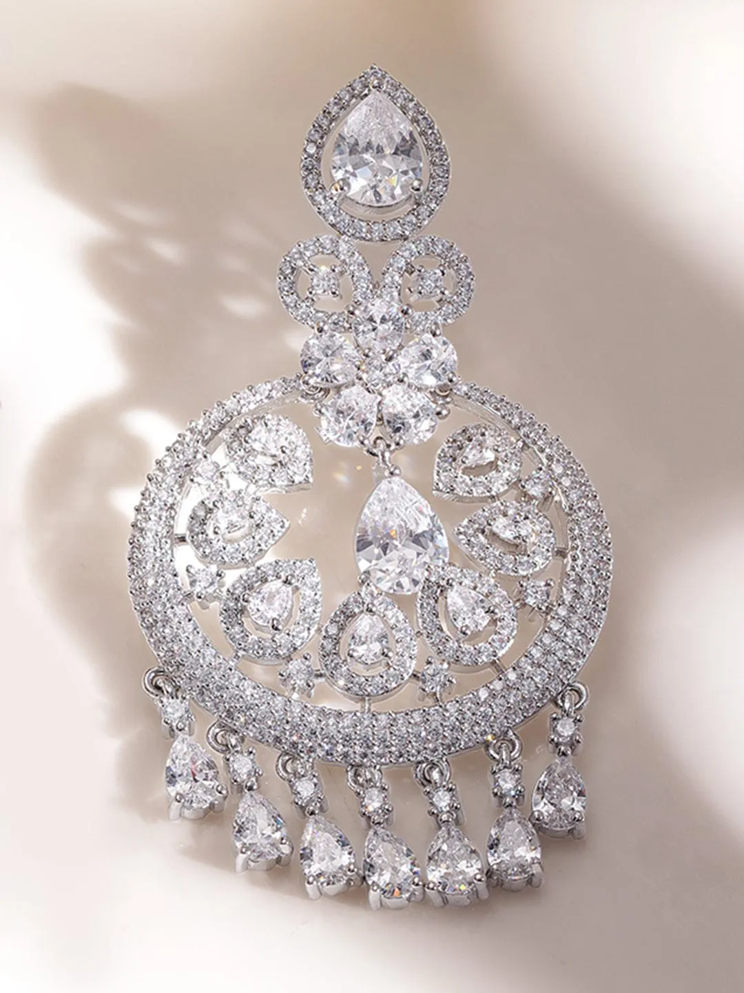 Rubans Ethereal Elegance Rhodium-Plated AD Chandelier Earrings