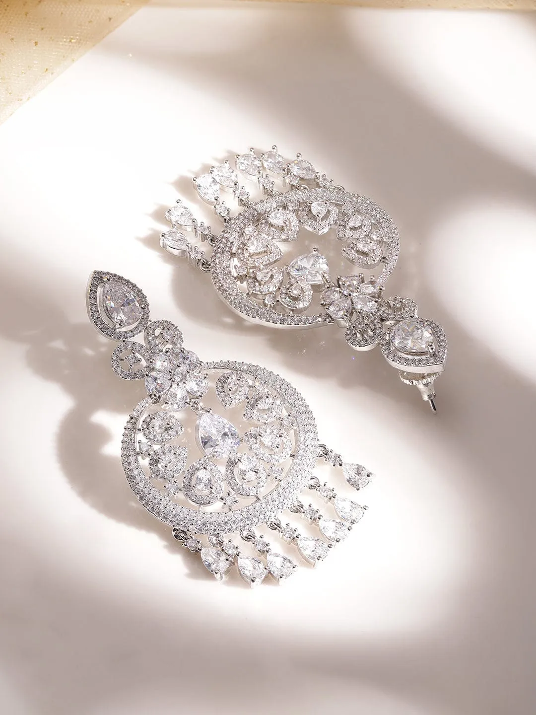 Rubans Ethereal Elegance Rhodium-Plated AD Chandelier Earrings