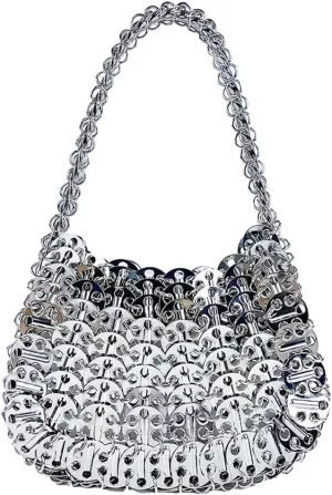 Rungion Womens Acrylic Metal Sequins Purses Handmade Woven Small Shiny Y2k Shoulder Bags Evening Party Handbags Clutch